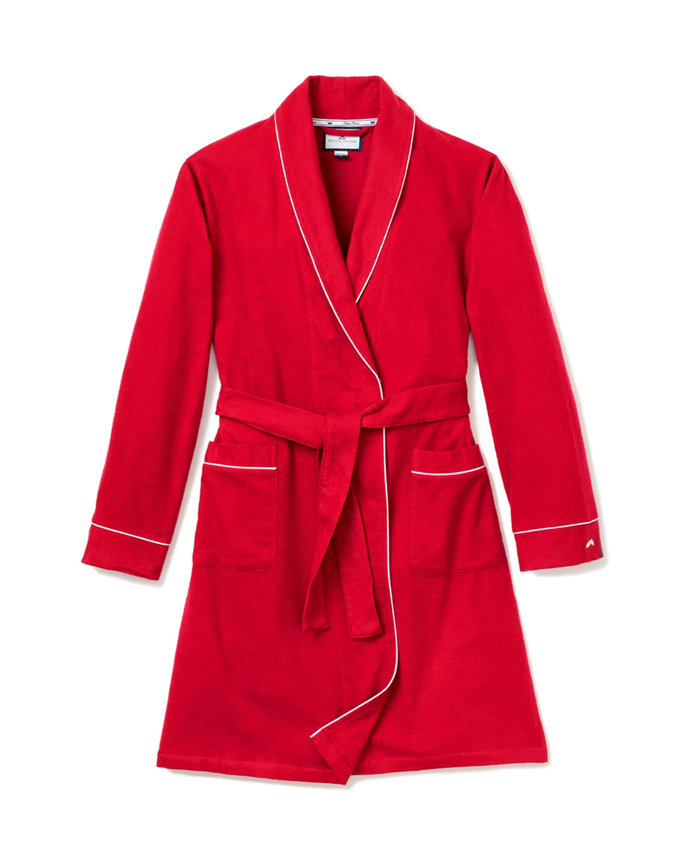 Women's Flannel Robe | Red with White Piping