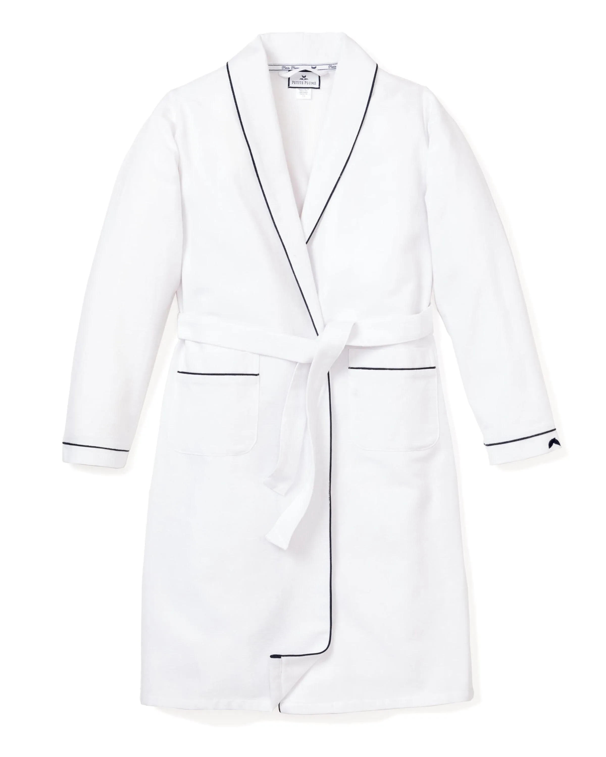 Women's Flannel Robe| White with Navy Piping