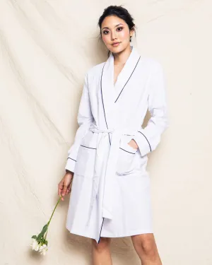 Women's Flannel Robe| White with Navy Piping