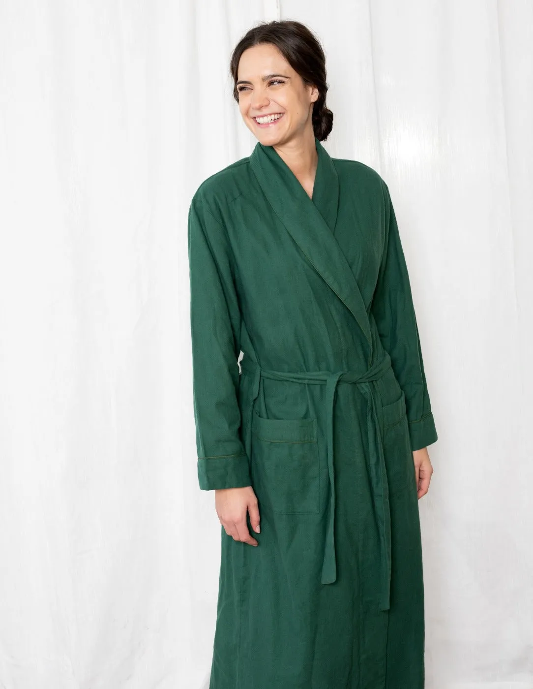 Women's Green Solid Color Flannel Robe