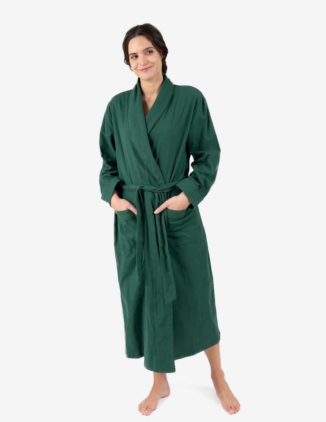 Women's Green Solid Color Flannel Robe