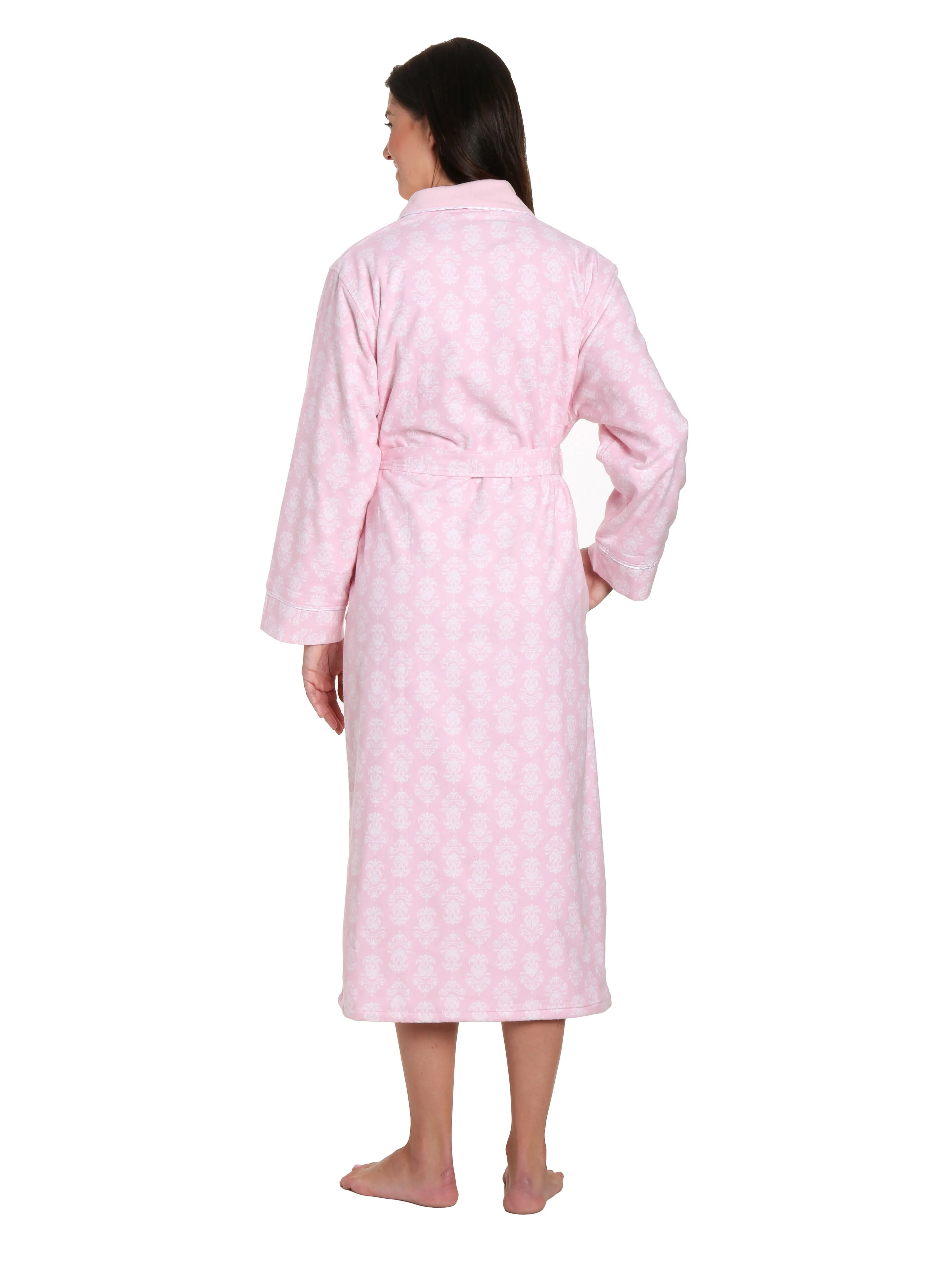 Women's Premium Flannel Fleece Lined Robe - Brocade Pink-White