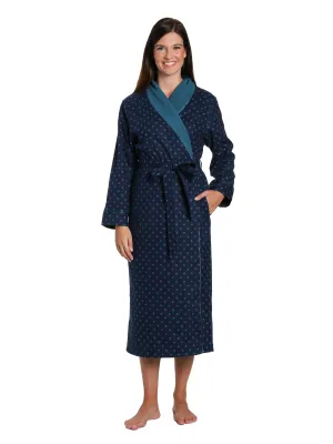 Women's Premium Flannel Fleece Lined Robe - Dots Diva Blues