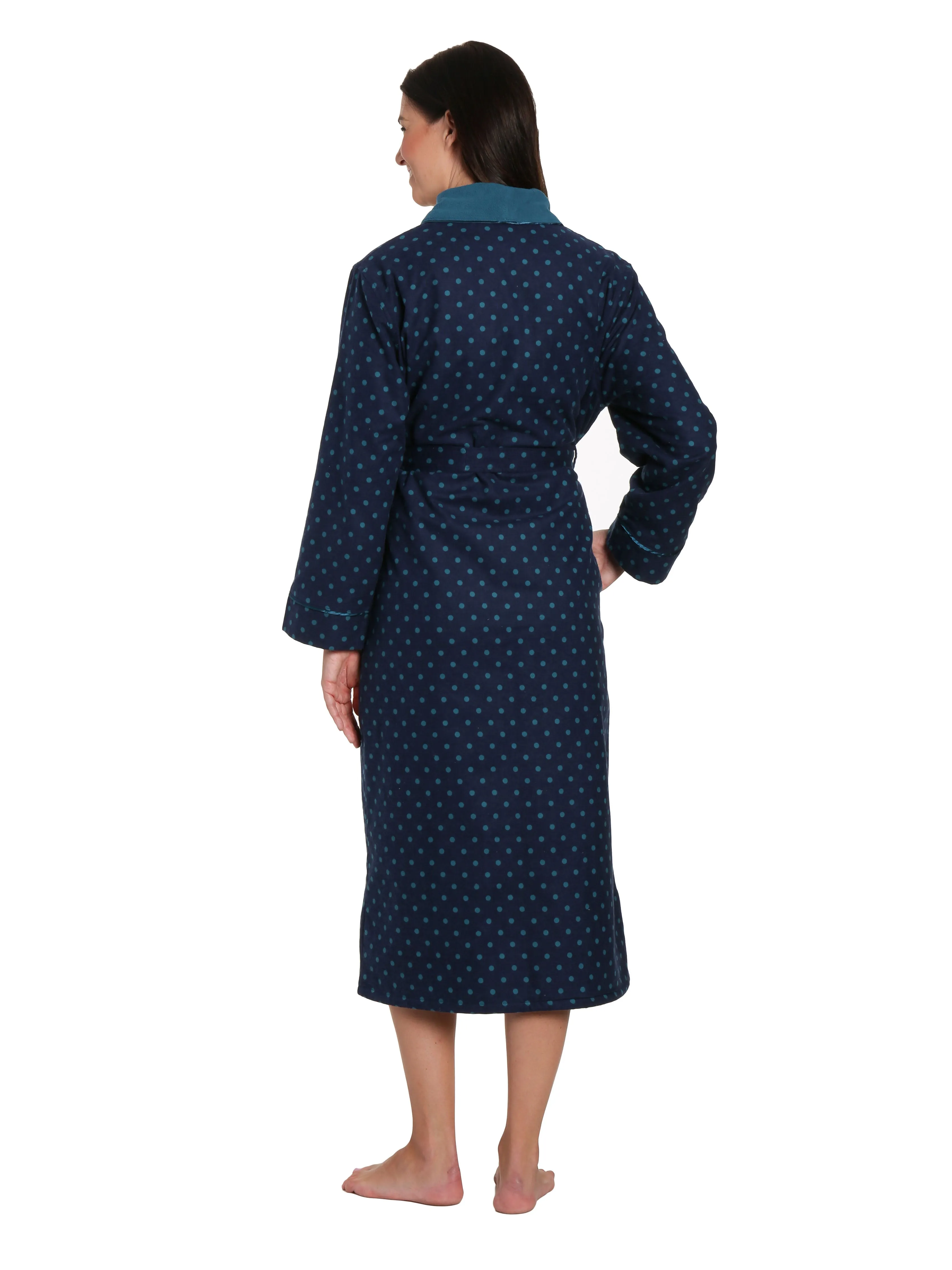 Women's Premium Flannel Fleece Lined Robe - Dots Diva Blues