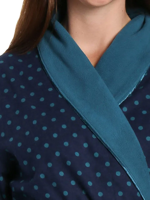 Women's Premium Flannel Fleece Lined Robe - Dots Diva Blues