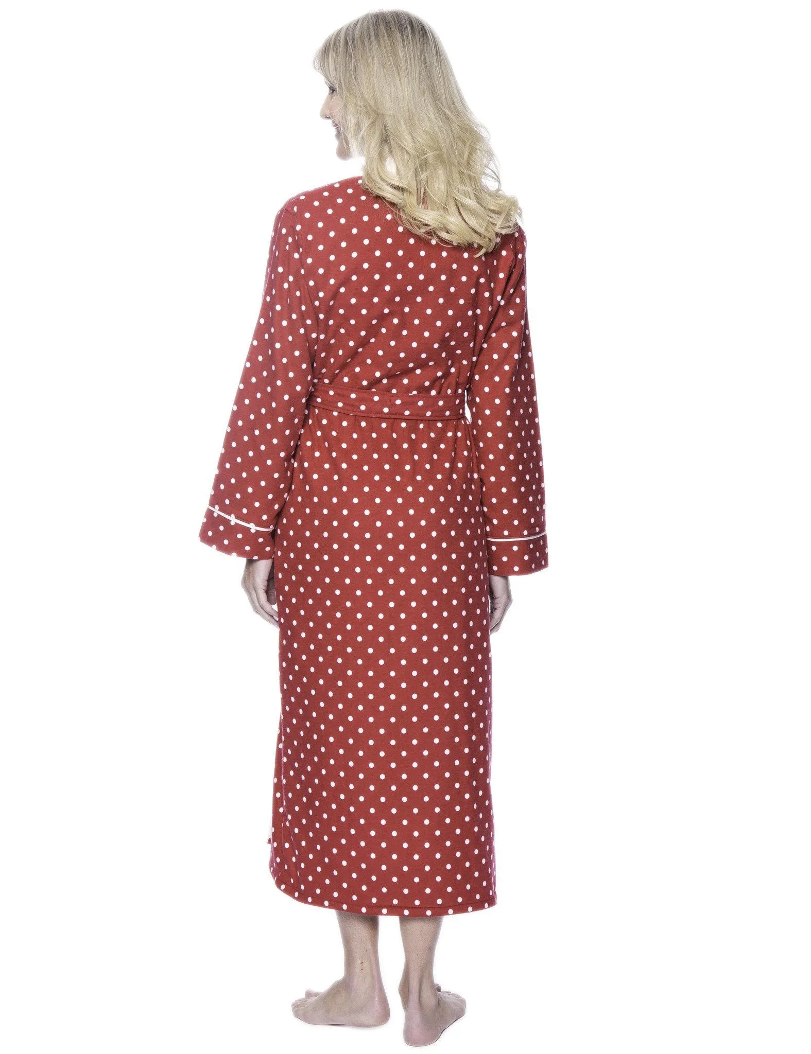 Women's Premium Flannel Fleece Lined Robe - Dots Diva Red