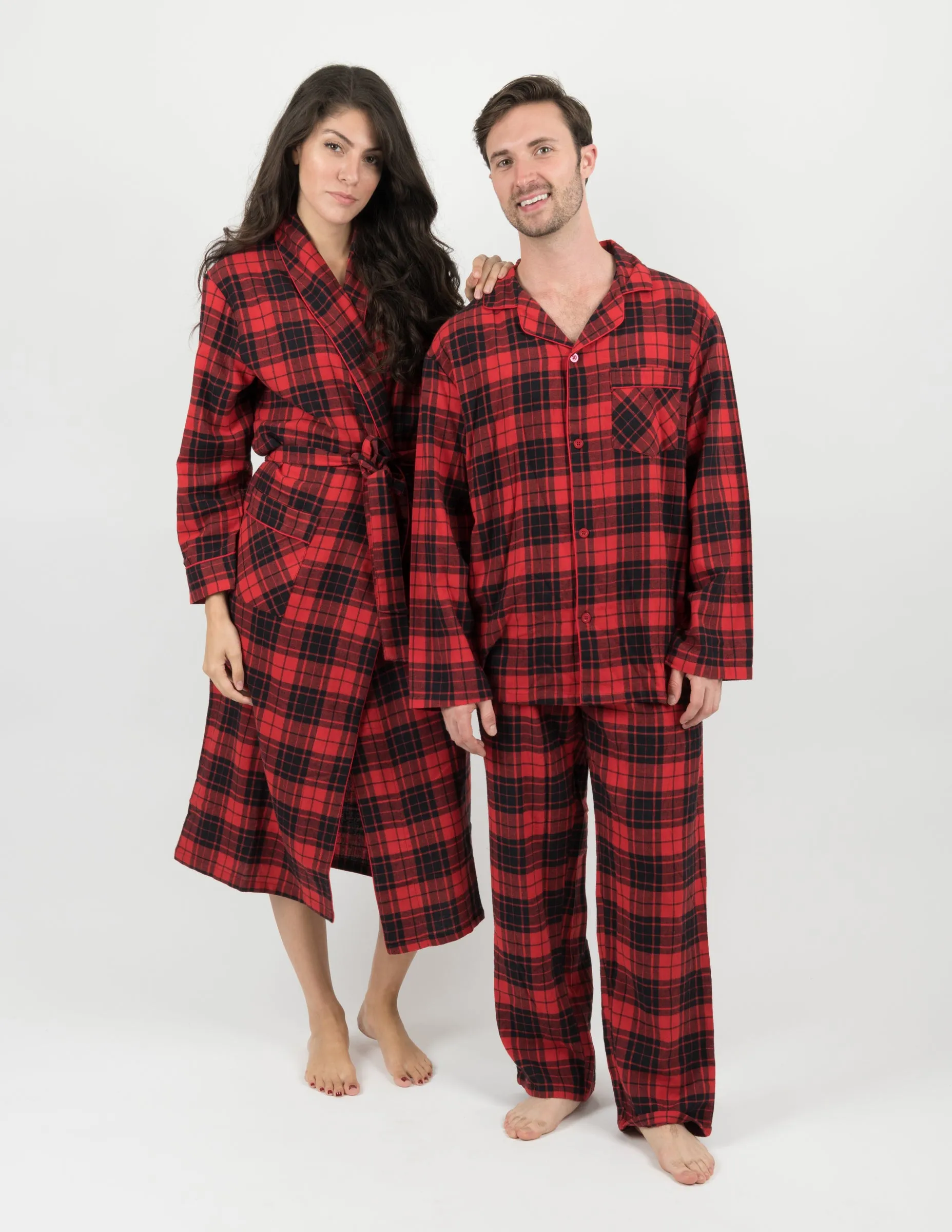 Women's Red & Black Plaid Flannel Robe