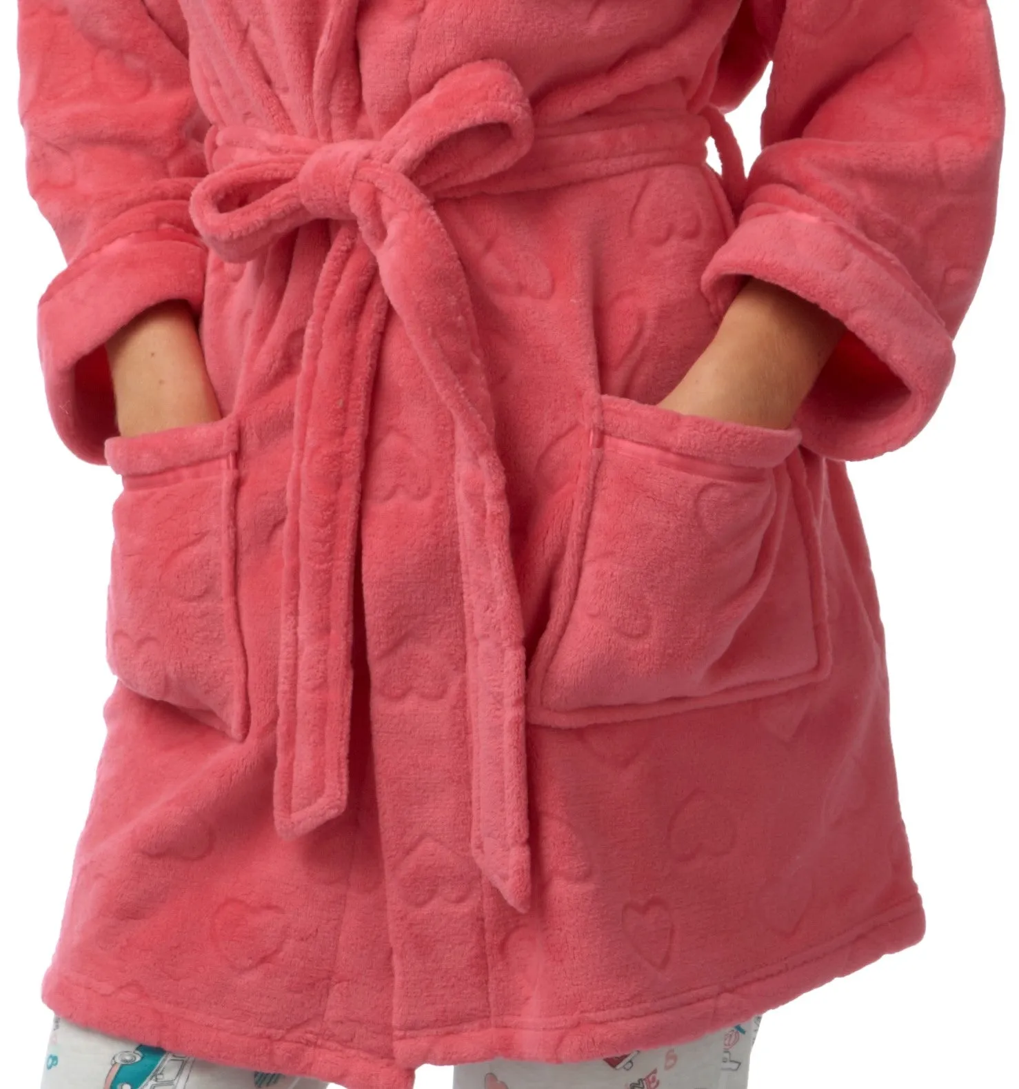 Womens Soft Fleece Short Length Dressing Gowns Coral and Ivory