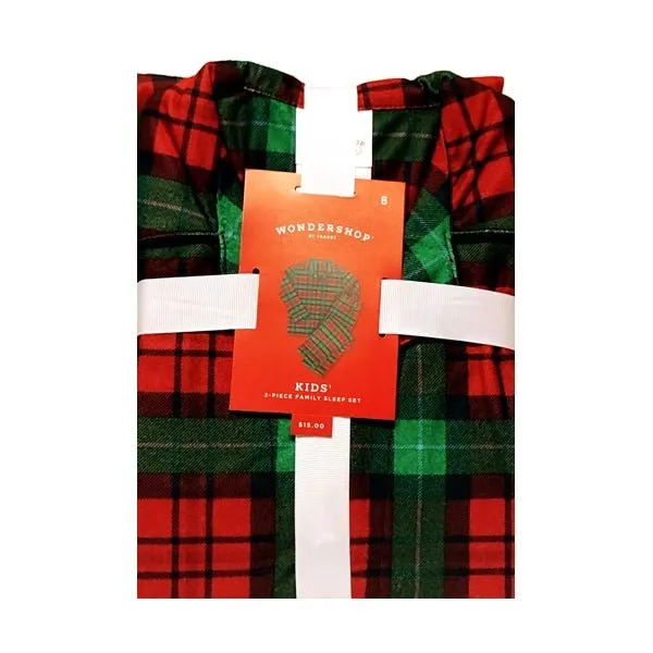 Wondershop Kids Flannel Pajama Set - Red/Green Tartan (Size 5) Flame Resistant Fabric