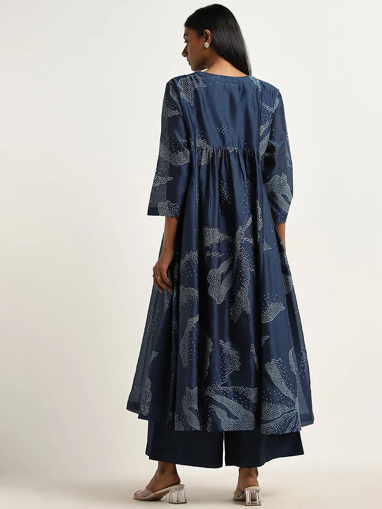 Zuba Indigo Flower Fit-and-Flare Kurta with Camisole